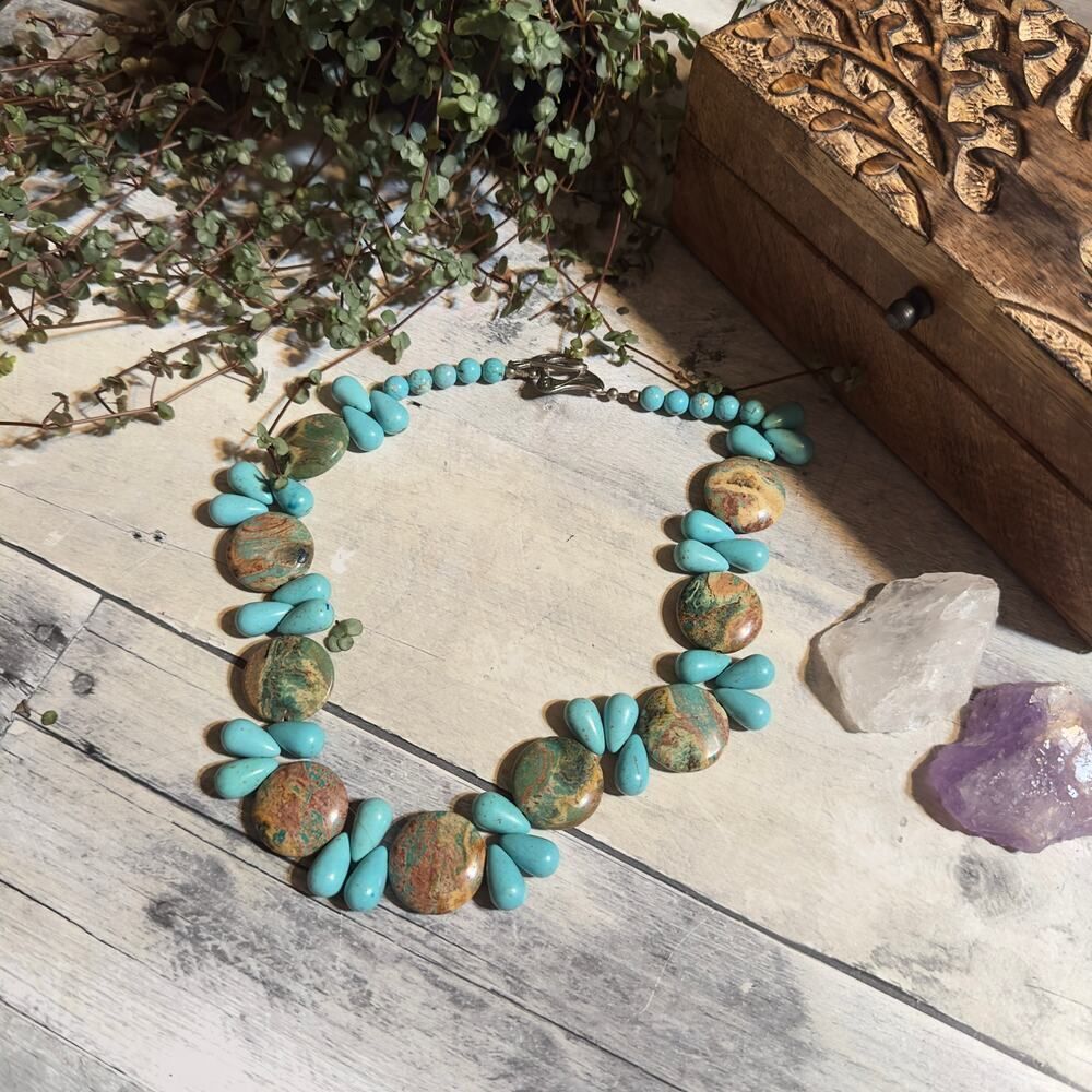 Vintage Turquoise & Jasper Statement Gemstone Necklace